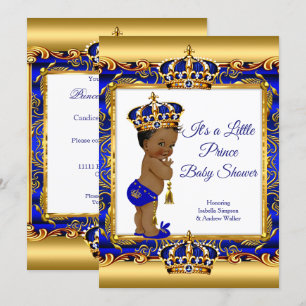 Ethnic Prince Boy Baby Shower Blue Ornate Gold Invitation