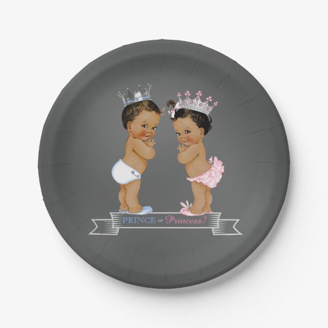 Ethnic Prince Princess Chalk Baby Shower Paper Plate (Front)