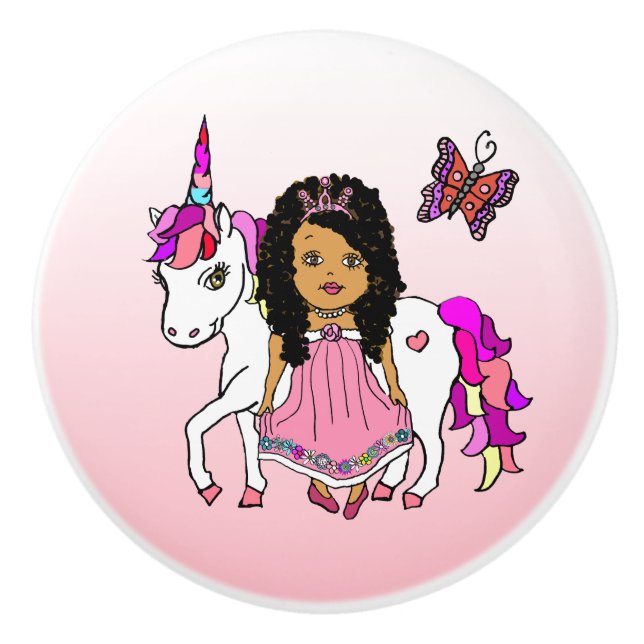 Ethnic Princess and Unicorn Ceramic Knob (Front)