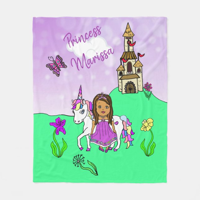 Ethnic Princess and Unicorn Personalized Fleece Blanket (Front)