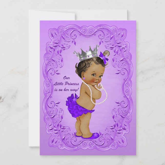 Ethnic Princess Baby Shower Ornate Purple Frame Invitation (Front)