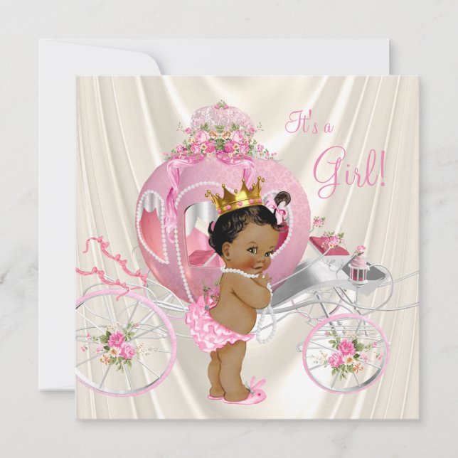 Ethnic Princess Baby Shower Pink Ivory Pearl Invitation (Front)
