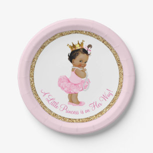 Ethnic Princess Ballerina Pink Gold Baby Shower Paper Plate