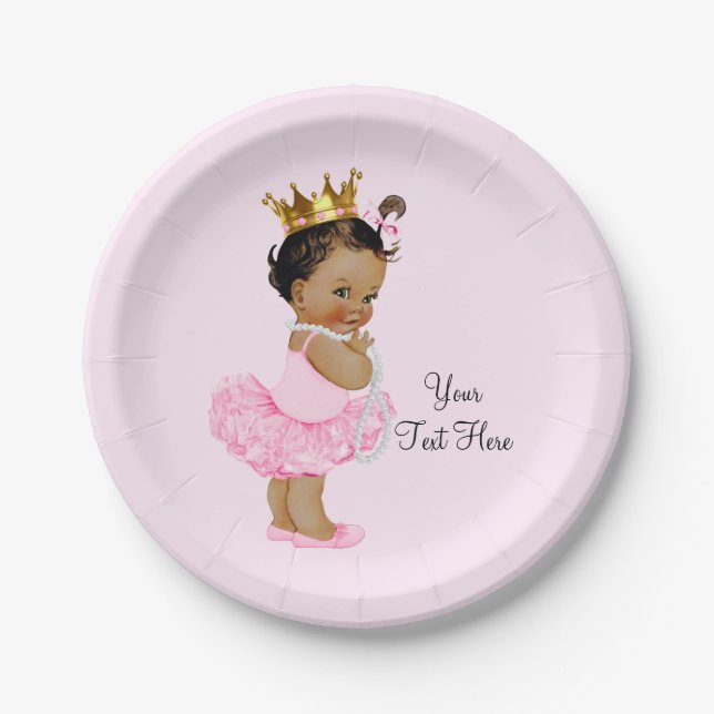 Ethnic Princess Ballerina Tutu Pearls Baby Shower Paper Plate (Front)