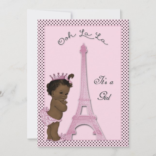 Ethnic Princess Eiffel Tower Polka Dot Baby Shower Invitation (Front)