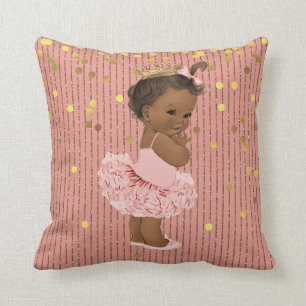 Ethnic Princess in Tutu Faux Gold Confetti Glitter Throw Pillow