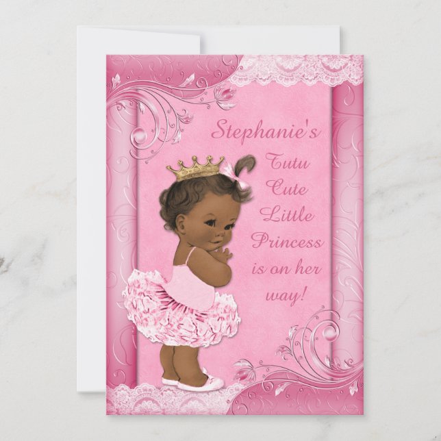 Ethnic Princess in Tutu Faux Lace Baby Shower Invitation (Front)