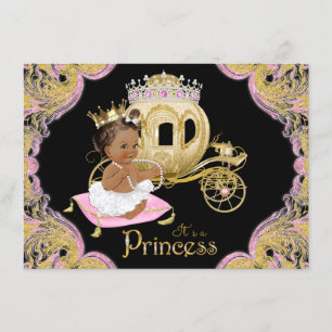 Ethnic Princess Pink Black Baby Shower Invitations