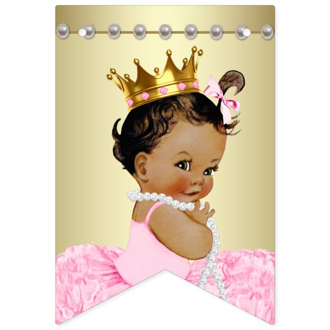 Ethnic Princess Pink Gold Baby Shower Bunting Flags (First Flag)