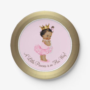 Ethnic Princess Pink Gold Baby Shower Paper Plate