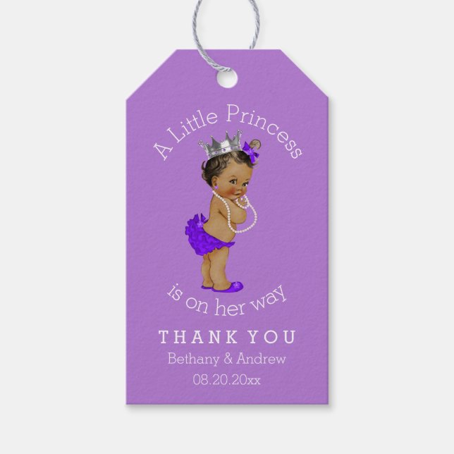 Ethnic Princess Purple Baby Shower Personalized Gift Tags (Front)