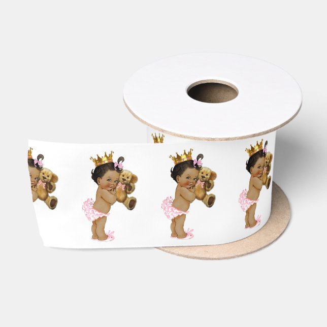 Ethnic Princess Teddy Bear Girl Baby Shower Satin Ribbon (Spool)