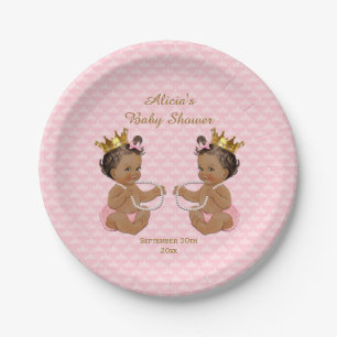 Ethnic Princess Twins Quilted Pink Baby Shower Paper Plate