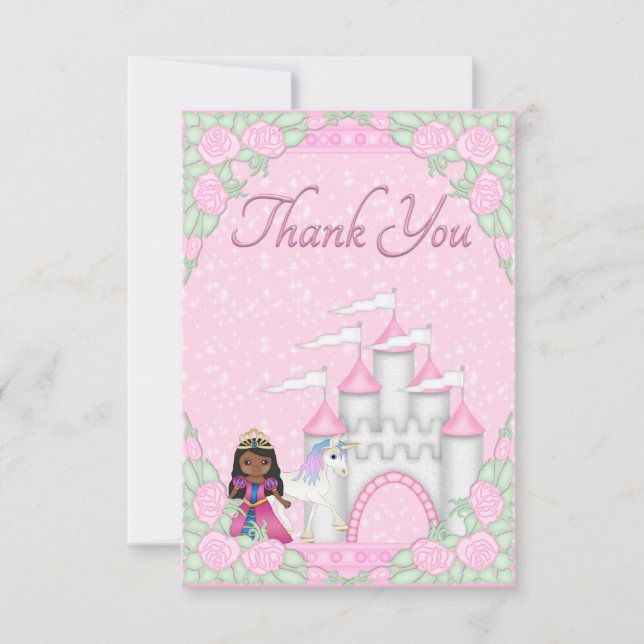 Ethnic Princess, Unicorn & Castle Thank You Card (Front)