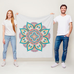 Ethnic print colorful mandala style pattern fleece blanket