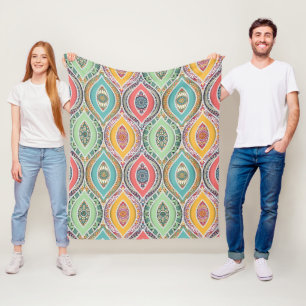 Ethnic print colourful mandala style pattern fleece blanket