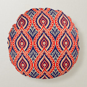 Ethnic red-gold color Indian flower style pattern Round Pillow