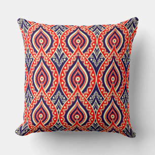 Ethnic red-gold colour Indian flower style pattern Throw Pillow