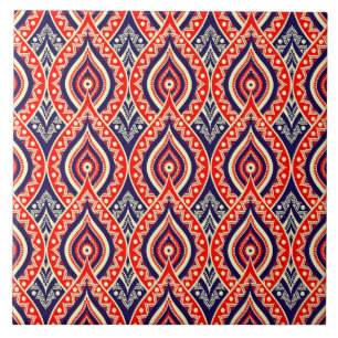 Ethnic red-gold colour Indian flower style pattern Tile