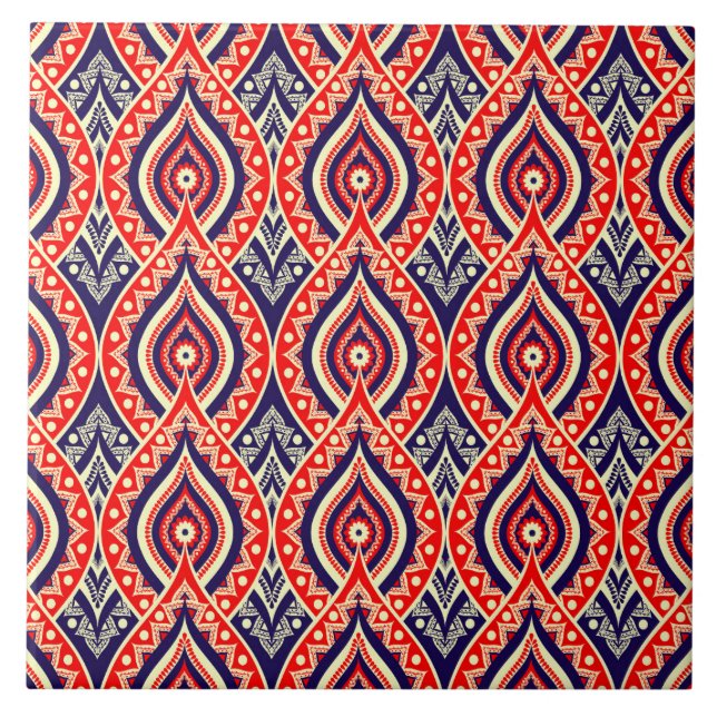 Ethnic red-gold colour Indian flower style pattern Tile (Front)