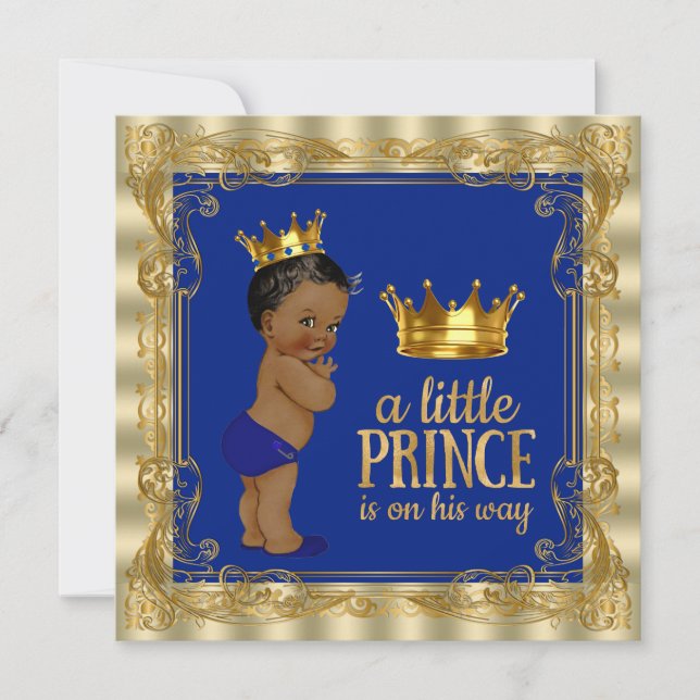 Ethnic Royal Blue Gold Royal Prince Baby Shower Invitation (Front)