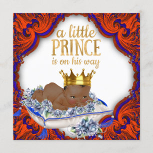 Ethnic Royal Prince Red Blue and Gold Baby Shower Invitation