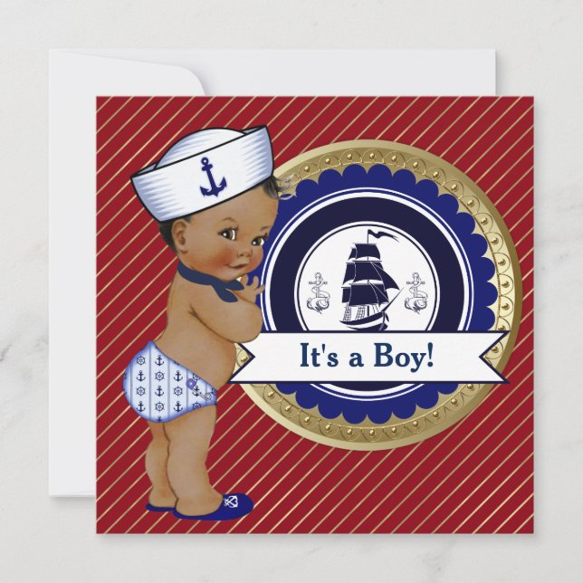 Ethnic Sailor Boy Nautical Baby Shower Invitation (Front)