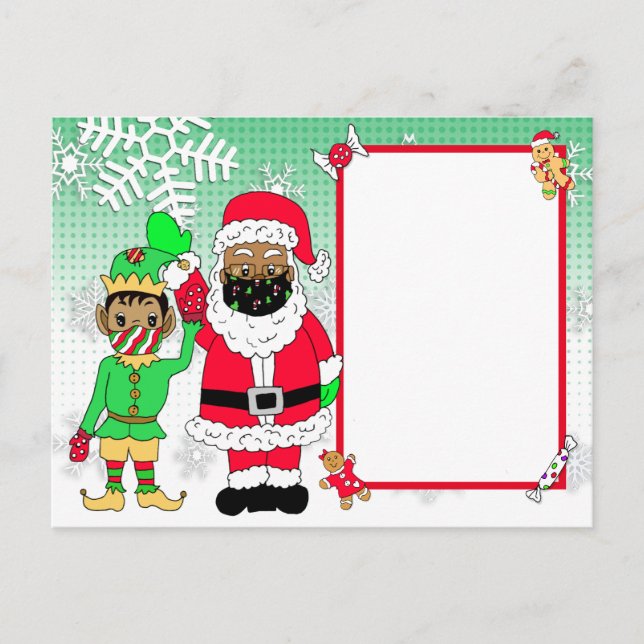 Ethnic Santa and Elf Facemasks Letter from Santa Holiday Postcard (Front)