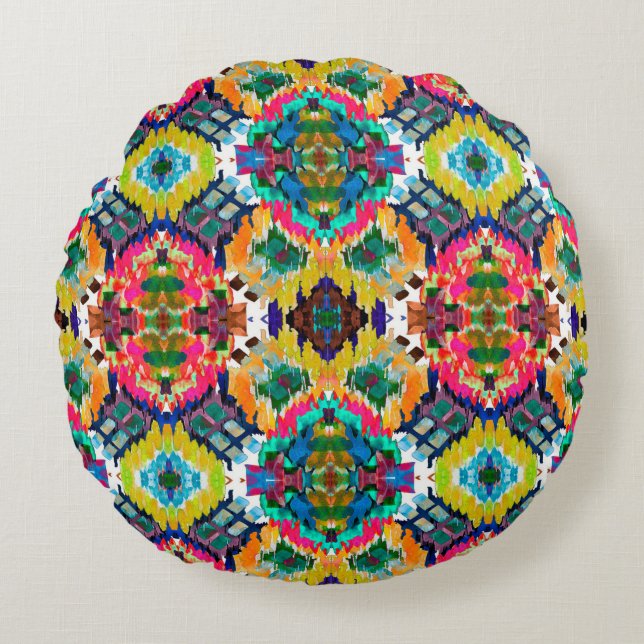 Ethnic seamless pattern. Ethnic boho ornament. Rep Round Pillow (Front)