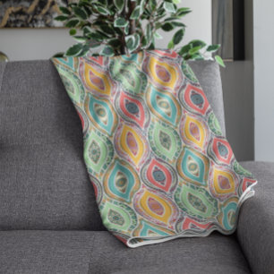 Ethnic Seamless Pattern Native Indian Floral Fleece Blanket