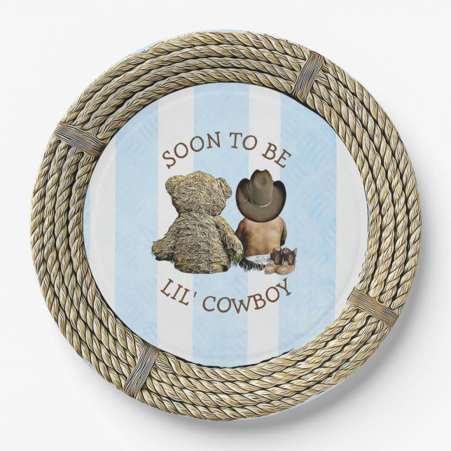 Ethnic Soon to be Lil' Cowboy Baby Shower Paper Plate (Front)