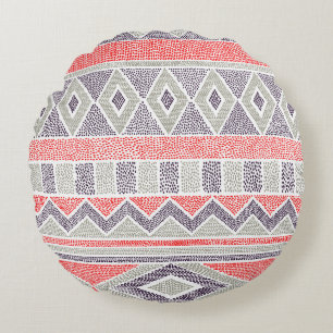 Ethnic Striped Tribal: Handmade Vintage Round Pillow