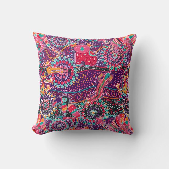 Ethnic Style Animal Pattern | Monogram Throw Pillow (Front)