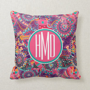 Ethnic Style Animal Pattern Monogram Throw Pillow