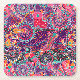 Ethnic Style Animal Pattern Square Paper Coaster