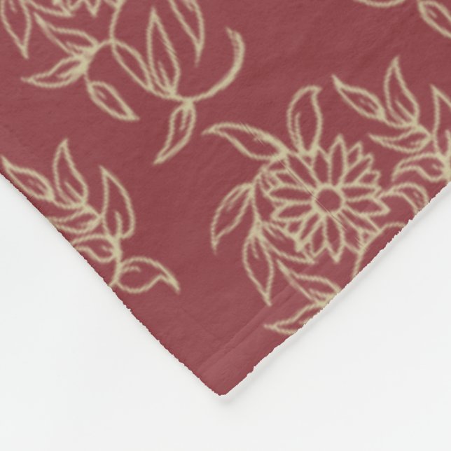 Ethnic Style Floral Mini-print Beige on Maroon Fleece Blanket (Corner)