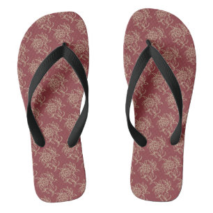 Ethnic Style Floral Mini-print Beige on Maroon Flip Flops