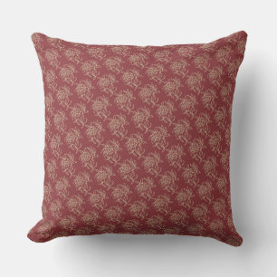 Ethnic Style Floral Mini-print Beige on Maroon Throw Pillow