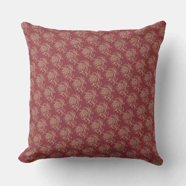 Ethnic Style Floral Mini-print Beige on Maroon Throw Pillow (Front)