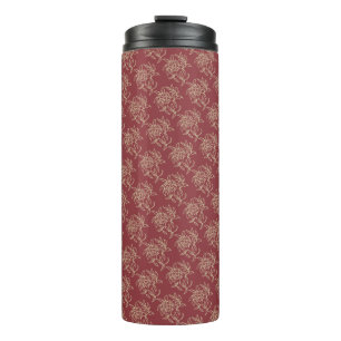 Ethnic Style Floral Mini-print Beige on Marooon Thermal Tumbler