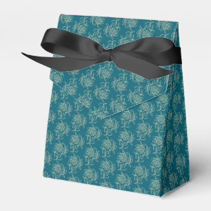 Ethnic Style Floral Mini-print Beige on Teal Favor Box