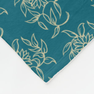 Ethnic Style Floral Mini-print Beige on Teal Fleece Blanket