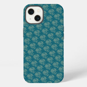 Ethnic Style Floral Mini-print Beige on Teal iPhone 13 Case