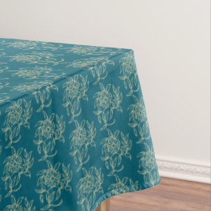 Ethnic Style Floral Mini-print Beige on Teal Tablecloth