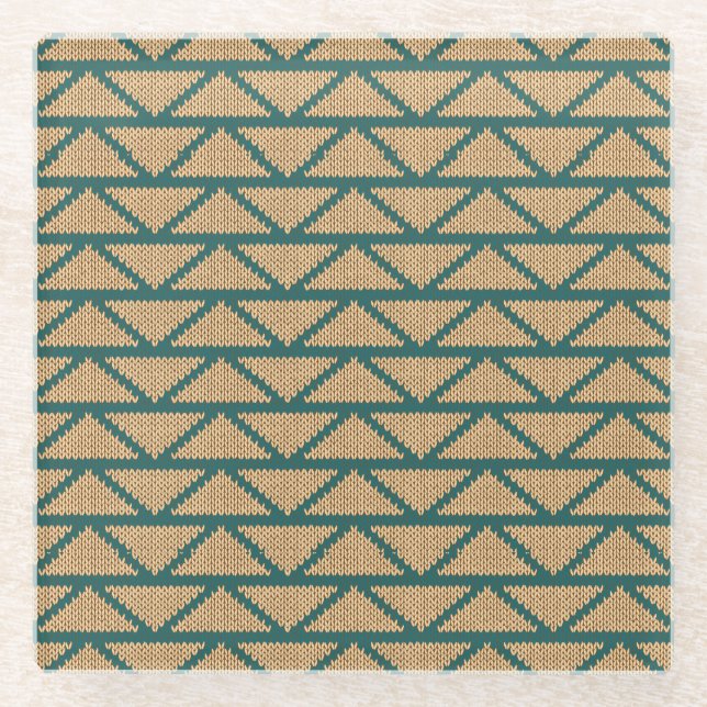 Ethnic Style Knitted Pattern Glass Coaster (Front)