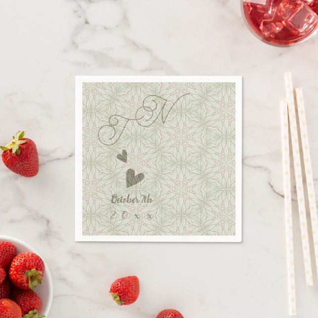 Ethnic Style Sage Green Monogram Paper Napkin (Insitu)