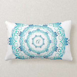 Ethnic teal mandala. monogram. lumbar pillow