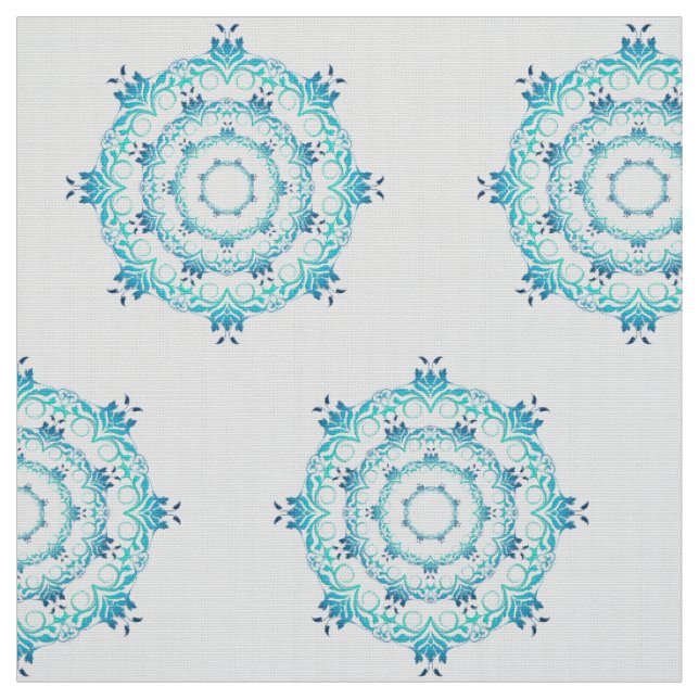 ethnic teal mandala pattern. fabric (Swatch)