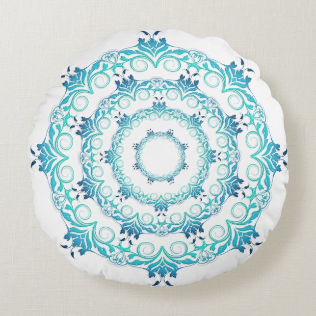 ethnic teal mandala. round pillow (Front)