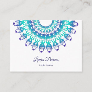 ethnic teal mandala. Text. Business Card